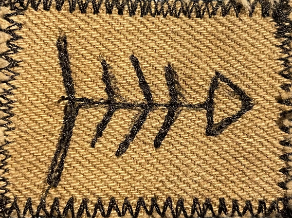 re gills — embroidered fishbone patch logo on canvas